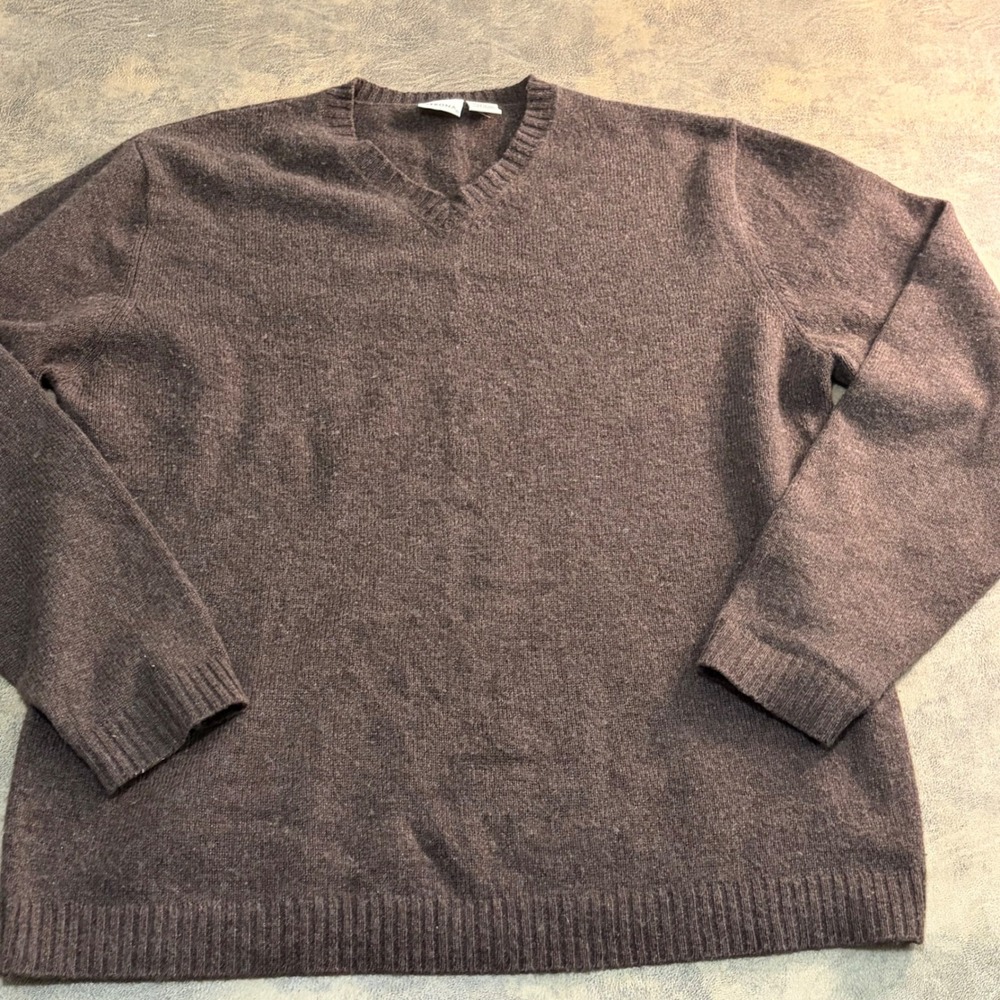 Merona V-Neck Sweater Mens Size M Brown 100% Cashmere Long Sleeve Knit *PILLING*